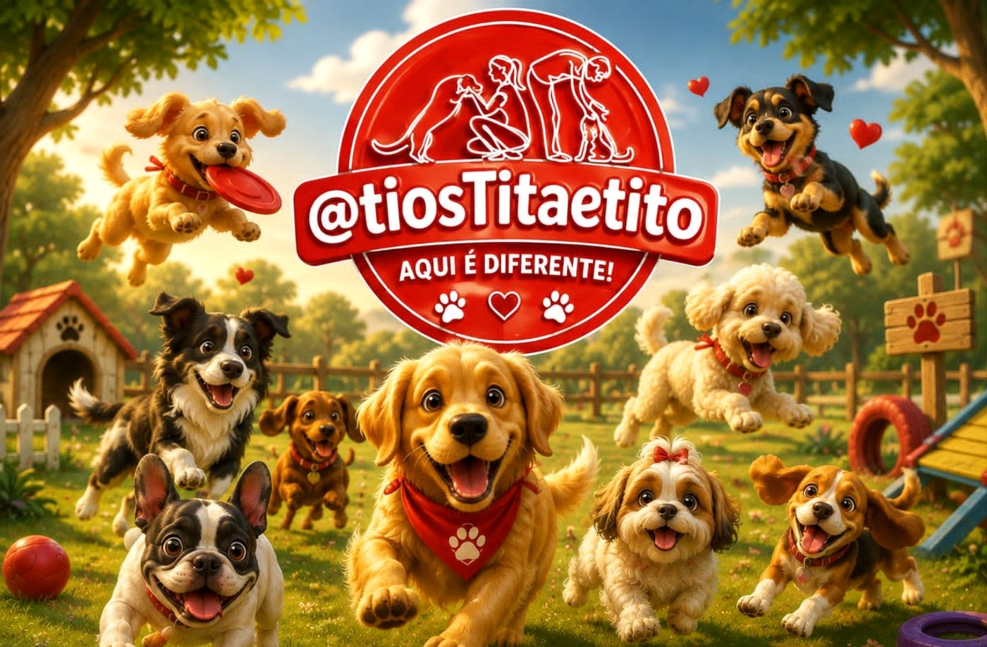 Cães em ambiente de passeio da equipe Tios Tita e Tito